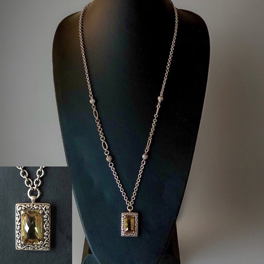 LOIS HILL Faceted Topaz Gemstone and Sterling Silver Toggle Necklace 34” Long